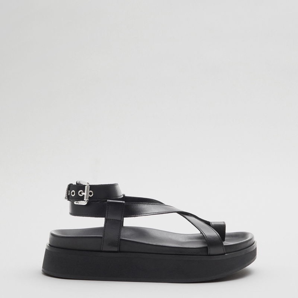 Black Women's Strappy Leather Sandals - Picture 4 of 7
